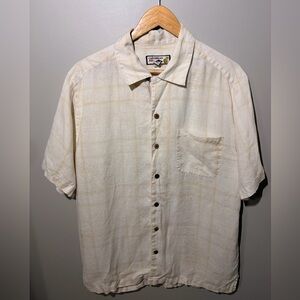 Caribbean Joe 100% Linen Shirt Mens Medium Cream Short Sleeve Button Down